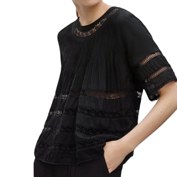 Wilfred Tops - Wilfred black Beaudry pin tuck & lace loose fit blouse Sz L excellent condition